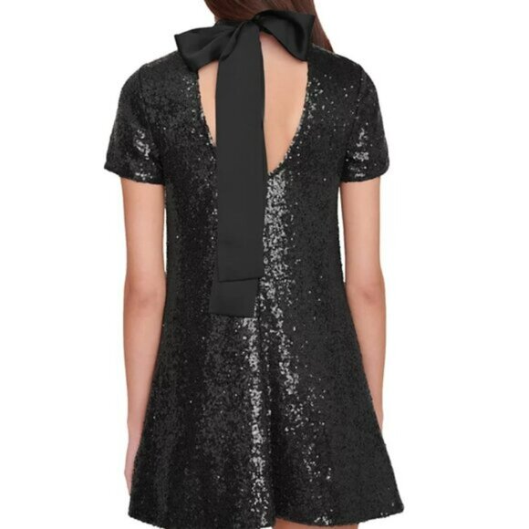 Staud Ilana Black Back Tie Stretch Sequin Embellished Mini Dress Sz Large, EUC - Picture 2 of 6